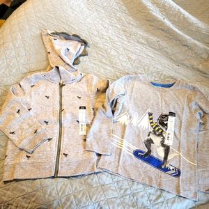 Nwt 5T T-Rex dino full zip hoodie & ls graphic tee snowboarding winter dino